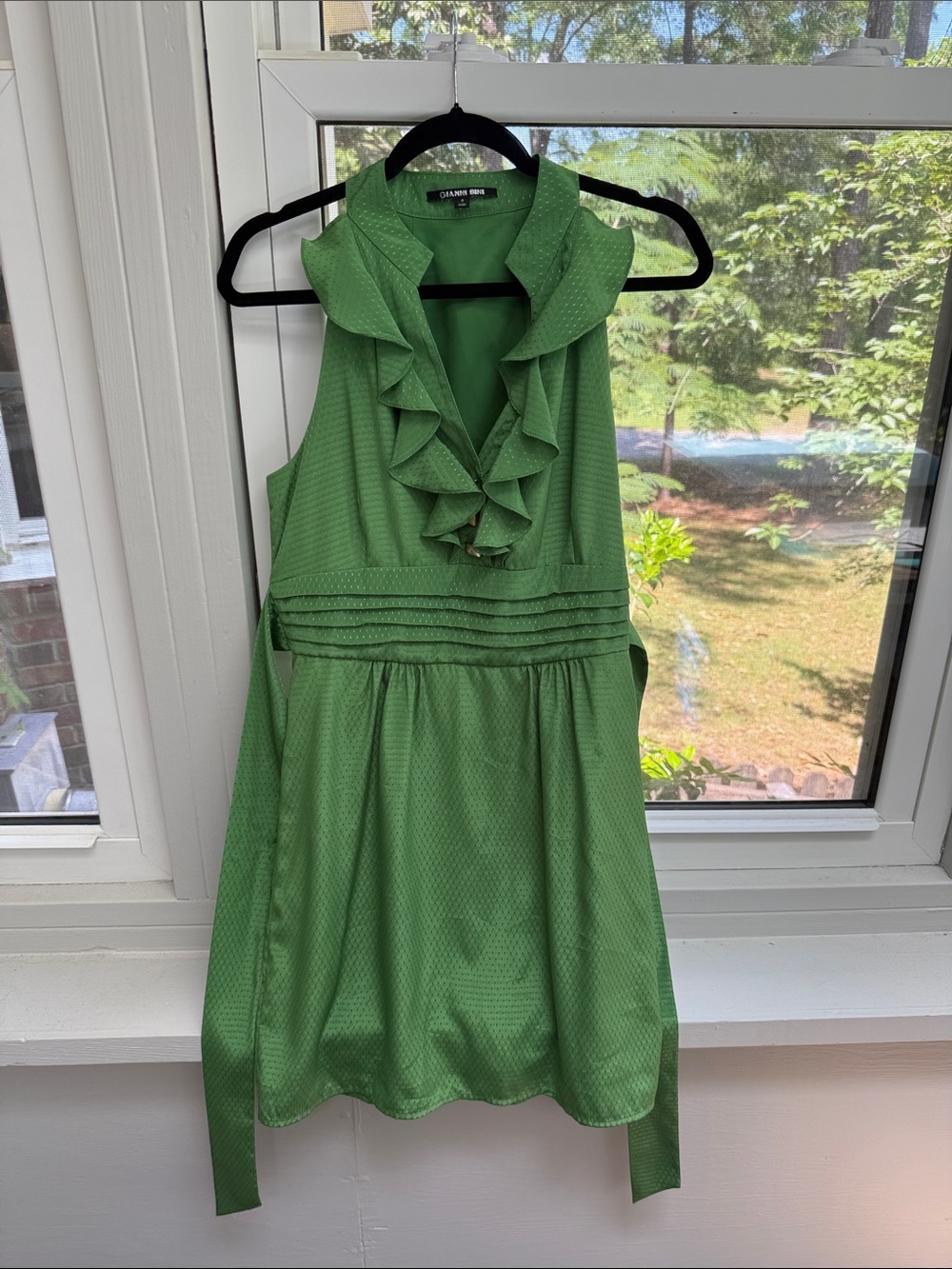 Gianni Bini Green Ruffled V-Neck Midi Cocktail Dress Sz 8